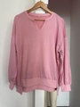 Casual pink V-neck sweatshirt for women featuring drop shoulders and ribbed cuffs - S / Pink