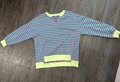 Relaxed color-block sweatshirt featuring pink and teal stripes with neon yellow ribbing - S / Rose Red Striped