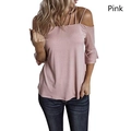 Nahaufnahme des rosa schulterfreien Oberteils mit Trägerdetails und Glockenärmeln - 3XL / Rosa