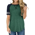 Dames T-shirt met raglanmouwen in donkergroen en marineblauw met witte strepen - S / Groen