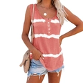 Débardeur d'été pour femmes à rayures rose et blanc, style tie-dye avec boutons - S / Rouge Orangé