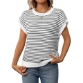 Women's summer knit top featuring classic horizontal black and white stripes - S / White