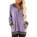 Dettaglio pullover in pile viola con mezza zip e finiture in maglia marrone - Taglia S / Top / Viola