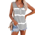 Women's summer V-neck tank top with grey and white wide stripes and button detail - S / Tops / Light Gray