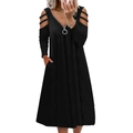 Dettaglio vestito nero a maniche lunghe con scollo a V, zip e cut-out su spalle - S / Nero