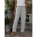 Women's light grey linen trousers with drawstring waist and large square pockets - Gray