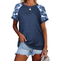 T-shirt bleu marine à manches raglan avec imprimé camouflage pour un style décontracté - Bleu foncé