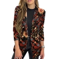 Giacca blazer vintage a fiori con maniche lunghe e bavero classico da donna - S / Rosso Mattone
