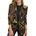 Detail of floral sunflower pattern and gold double-breasted buttons on a slim blazer - S / Khaki