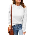 Dettaglio della trama a nido d'ape bianca e delle maniche in pizzo su questo top chic - 3XL / Bianco