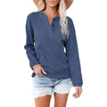 Slim fit navy blue long sleeve Henley top with ribbed knit texture and button detail - XL / Blue
