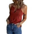 Débardeur femme sexy orange brûlé avec col en V ajouré, doubles bretelles et style décontracté - S / Rouge Brique