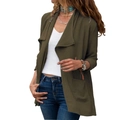 Olivgrüner langer Trenchcoat für Damen mit großem Revers und praktischen Seitentaschen - S / Armeegrün