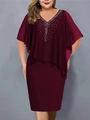 Elegantes weinrotes Chiffonkleid mit diamantbesetztem V-Ausschnitt und stilvollem Schal-Design - S / Burgunderrot