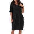 Detail view of the pleated front and breathable linen texture on a black midi dress - S / Black