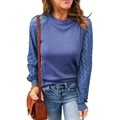Maglia blu a maniche lunghe da donna in maglia a nido d'ape con inserti in pizzo - S / Blu
