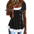 T-shirt donna a maniche corte con design a due pezzi e dettagli bottoni laterali - S / Nero