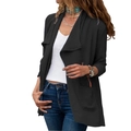 Schwarzer Damen-Cardigan mit langen Ärmeln, großem Revers und Seitentaschen im Casual-Stil - S / Schwarz