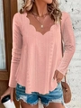 Rosafarbenes Langarmshirt mit Wellensaum, V-Ausschnitt und Lochstickerei-Muster - Rosa