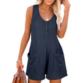 Dunkelblauer Damen-Jumpsuit aus Waffelstrick mit Knöpfen und Taschen für den Sommer - Marineblau