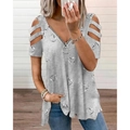 Dettaglio del top grigio con scollo a V, zip, stampa a cuore e spalle scoperte - Taglia S / Top / Grigio
