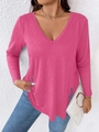 Top rosa a maniche lunghe con scollo a V e dettagli stringati sui lati dell'orlo - 1XL / Rosa Rosso