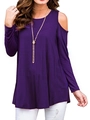 Relaxed fit dark purple cold shoulder top for women featuring a classic round neck design - S / Purple