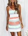 Stylish sleeveless summer sundress featuring vibrant horizontal stripes and a drawstring waist - Pink