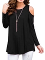Women's casual black cold shoulder long sleeve t-shirt with a loose A-line silhouette - S / Black