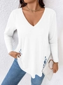 Top da donna bianco a maniche lunghe con scollo a V e particolare fondo incrociato a giorno - 1XL / Bianco