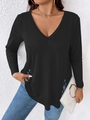 Top nero da donna a maniche lunghe con scollo a V e dettagli stringati sui lati - 1XL / Nero