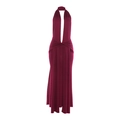 Vestido largo burdeos con cuello halter, escote en V profundo y abertura lateral - S / Burdeos