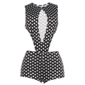Zwarte damesbody met polkadots, voorzien van een druppelvormige uitsnede en taille-details - S / Zwart