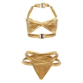 Ensemble bikini deux pièces doré métallisé avec haut dos nu et détails de lanières - S / Doré