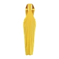 Elegante vestido largo amarillo brillante con cuello halter y falda plisada drapeada - S / Amarillo
