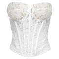 Top corsé de encaje blanco de estilo francés con varillas de ajuste delgado - S / Top de Encaje Blanco con Varillas (K24L59907)