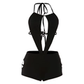 Mono corto negro con cuello halter, anillo metálico y espalda descubierta - S / Negro