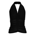 Top halter sexy nero da donna con arricciature in mesh e bottoni decorativi frontali - S / Nero