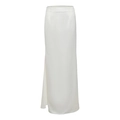 Elegante falda larga de satén blanco de talle alto con acabado liso brillante y recto - S / Falda Larga de Satén Blanca (K24J59909)