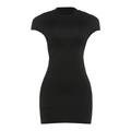 Robe courte noire moulante avec col rond et petites manches en tissu extensible - S / Noir