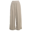 Pantaloni a gamba larga in velluto a coste beige a vita alta con elastico in vita per donna - S / Cachi