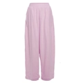 Light pink high-waisted wide-leg trousers with ribbed texture and elastic waistband - S / Pink