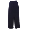 Navy blue high-waisted wide-leg corduroy trousers with elastic waistband and ribbed texture - S / Dark Blue