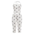 Women's two-piece polka dot set with halter top and high-waist slim leggings - S / White Polka Dot