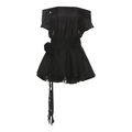 Elegantes schwarzes schulterfreies Minikleid mit Blumendetail und Rüschensaum - S / Schwarz