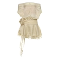 Schulterfreies Minikleid in Champagner mit Rüschen und langer Schleife an der Taille - S / Khaki