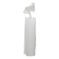 Elegante abito bianco monospalla con fiori in rete di paillettes e gonna a portafoglio a vita alta - S / Bianco