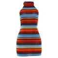 Mini abito bodycon in maglia a righe con collo alto e design senza maniche in colori vivaci - S / Rosso
