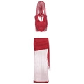 Rotes zweiteiliges Mesh-Set mit Kapuzen-Oberteil und mehrlagigem High-Waist-Minirock - S / Rot