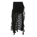 Sexy black lace irregular mini skirt with layered ruffles and floral lace patterns - S / Black